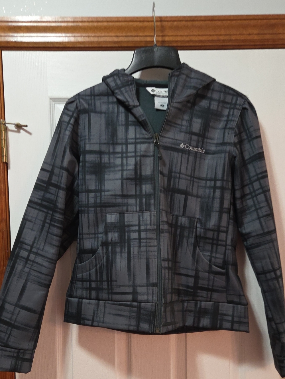 Columbia Black and Gray Plaid Hooded Jacket